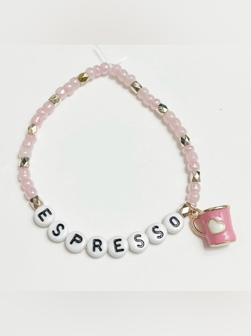 Sabrina Carpenter Espresso Beaded Friendship Bracelet with Pink Coffee Charm